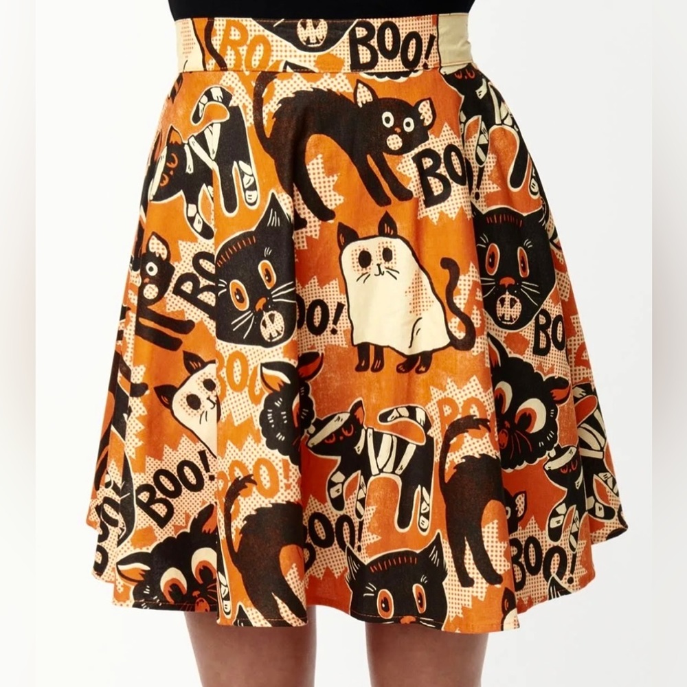 Retrolicious Scaredy Cats Halloween Skater Skirt Size XL Spooky Cats & Ghosts